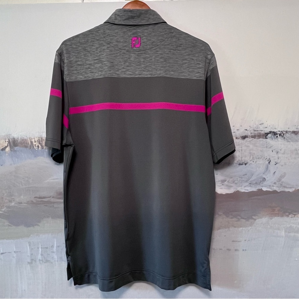 FootJoy Polo Golf‎ Shirt Men's M Gray Color Block Stripe Athletic Performance - Picture 2 of 14